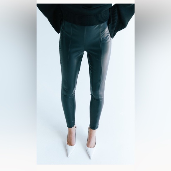 NWT | H&M SNAKE PATTERNED CREASE FRONT FAUX LEATHER LEGGINGS/ PANTS | SIZE: L - Picture 6 of 9